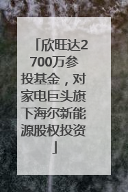 欣旺达2700万参投基金，对家电巨头旗下海尔新能源股权投资
